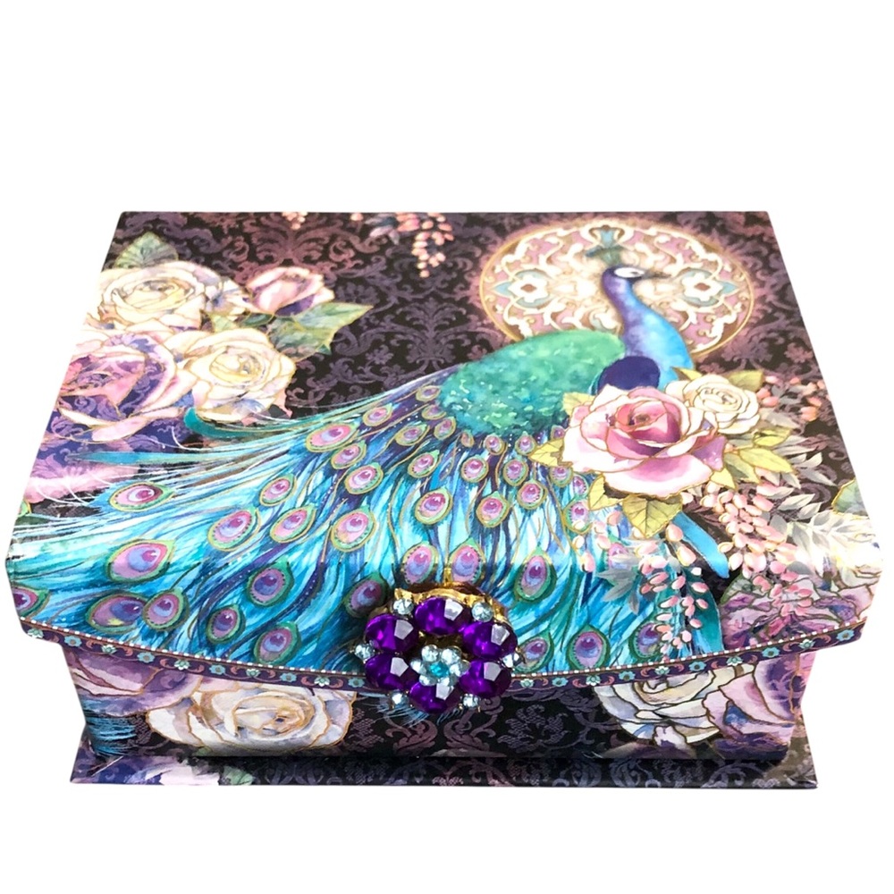 Pooch & Sweetheart Purple Rose Peacock Brooch Trinket Box (88697)